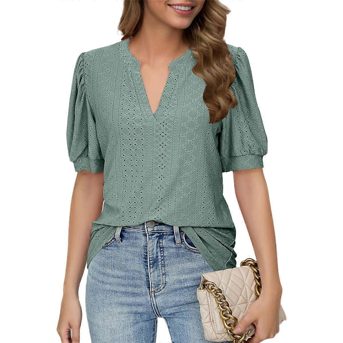 Summer Puff Short Sleeve Shirts Dark Green XXL