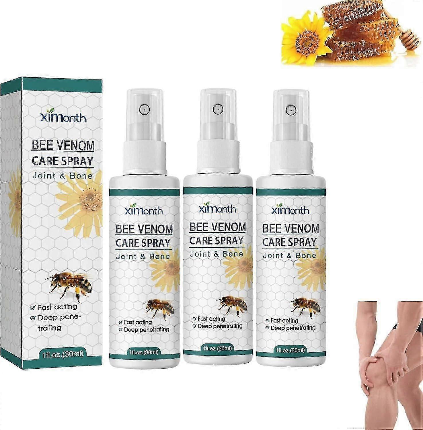 תרסיס טיפולי פרופוליס 3Pcs, תרסיס לטיפול במפרקים עם ארס דבורים ניו זילנדי, תרסיס עיסוי גוף עם ארס דבורים 30 מ"ל