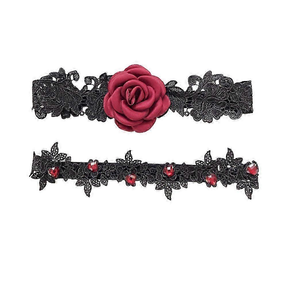 בירית תחרה לכלות בירית פרח ורד אדום טבעת ירך סקסית עיצוב פרחוני בירית למסיבת ריקודי חתונה (מתאים להיקף רגליים 40-60 ס"מ)