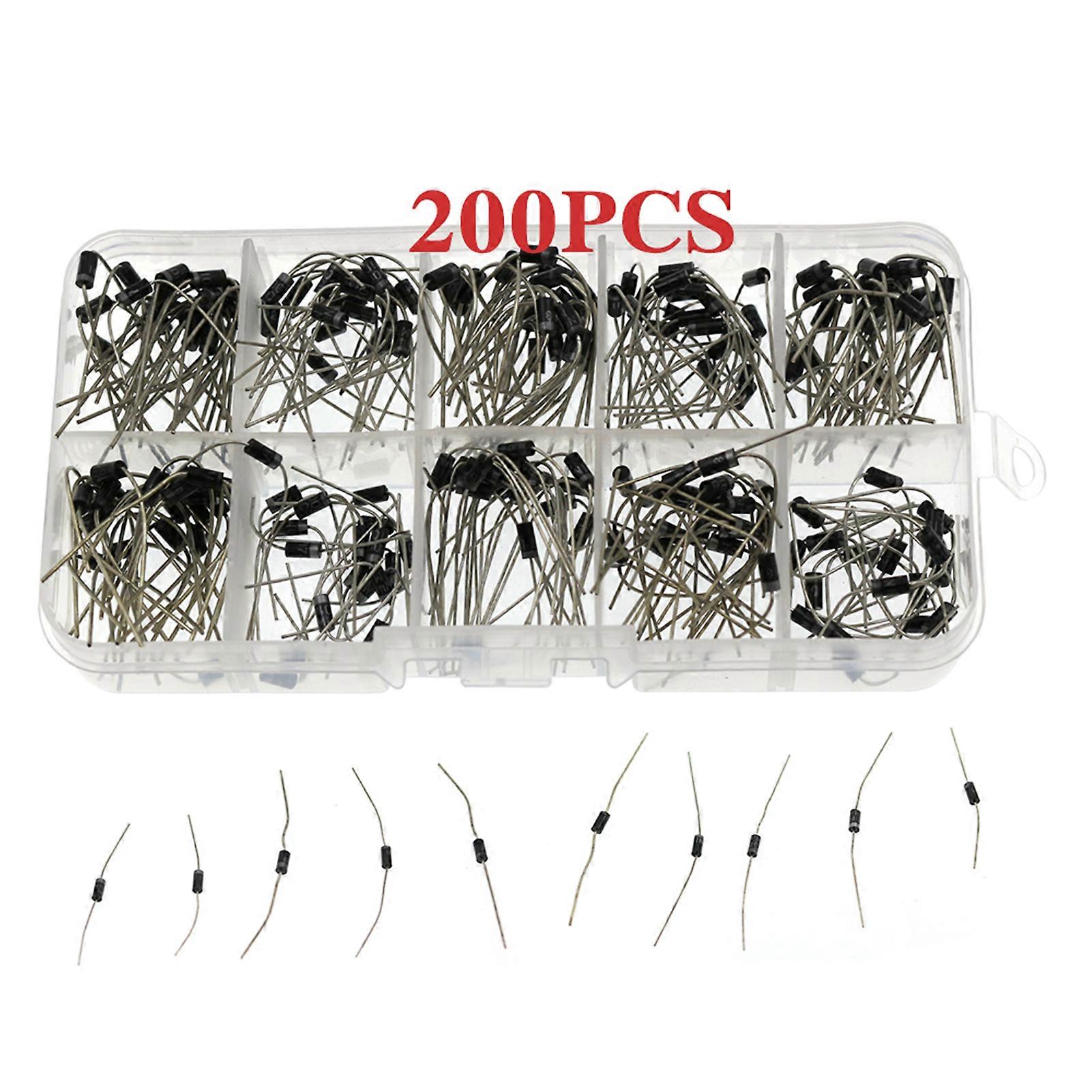 200PCS Diode Assortment Kit 10 Values Rectifier/Schottky Diode 1N4001-1N4007-1N5819 Assorted Set with Storage Box