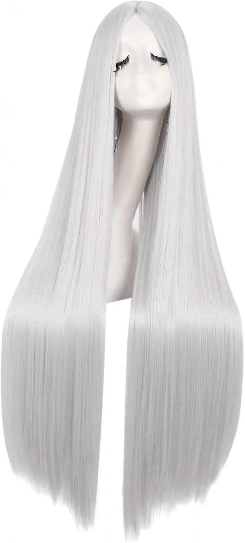 40"/100cm Natural Soft Straight Long Cosplay Wig (silver grey)