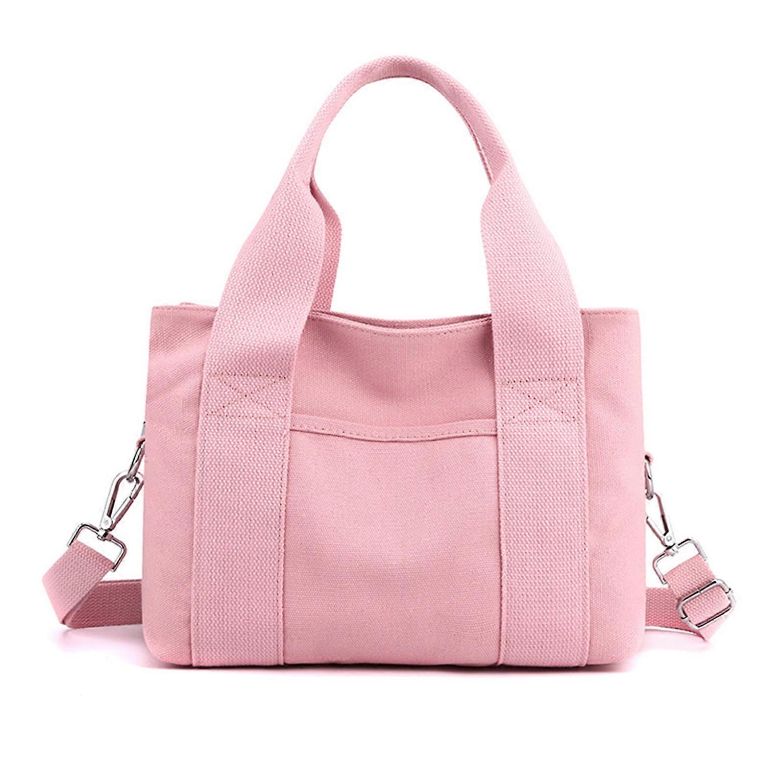 Durable Canvas Tote Bag Handbag Shoulder Bags with Multiple Compartments for Women's Daily Use Pink