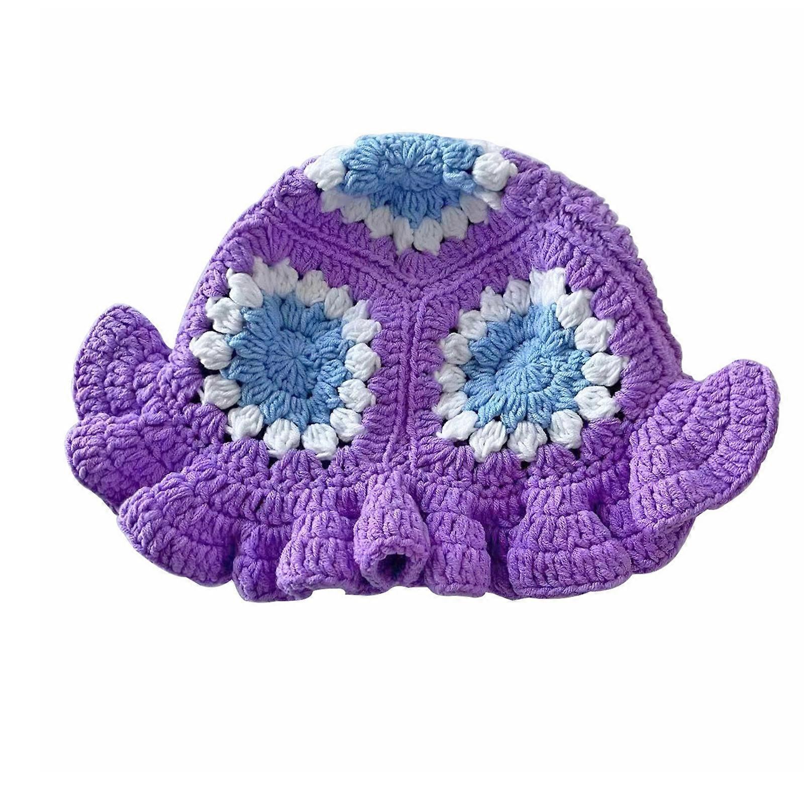 Elegant Purple Crochet Hat with Floral Details Easy Crochet Fisherman Hat with Magnolia & Shell Stitch  main image 3