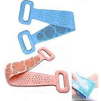 60cm Silicone Bath Brush 2pcs Silicone Body Brush Massage Scrubber Back Double Sided Silicone Body Brush for Bathroom Exfoliating (Pink Blue)