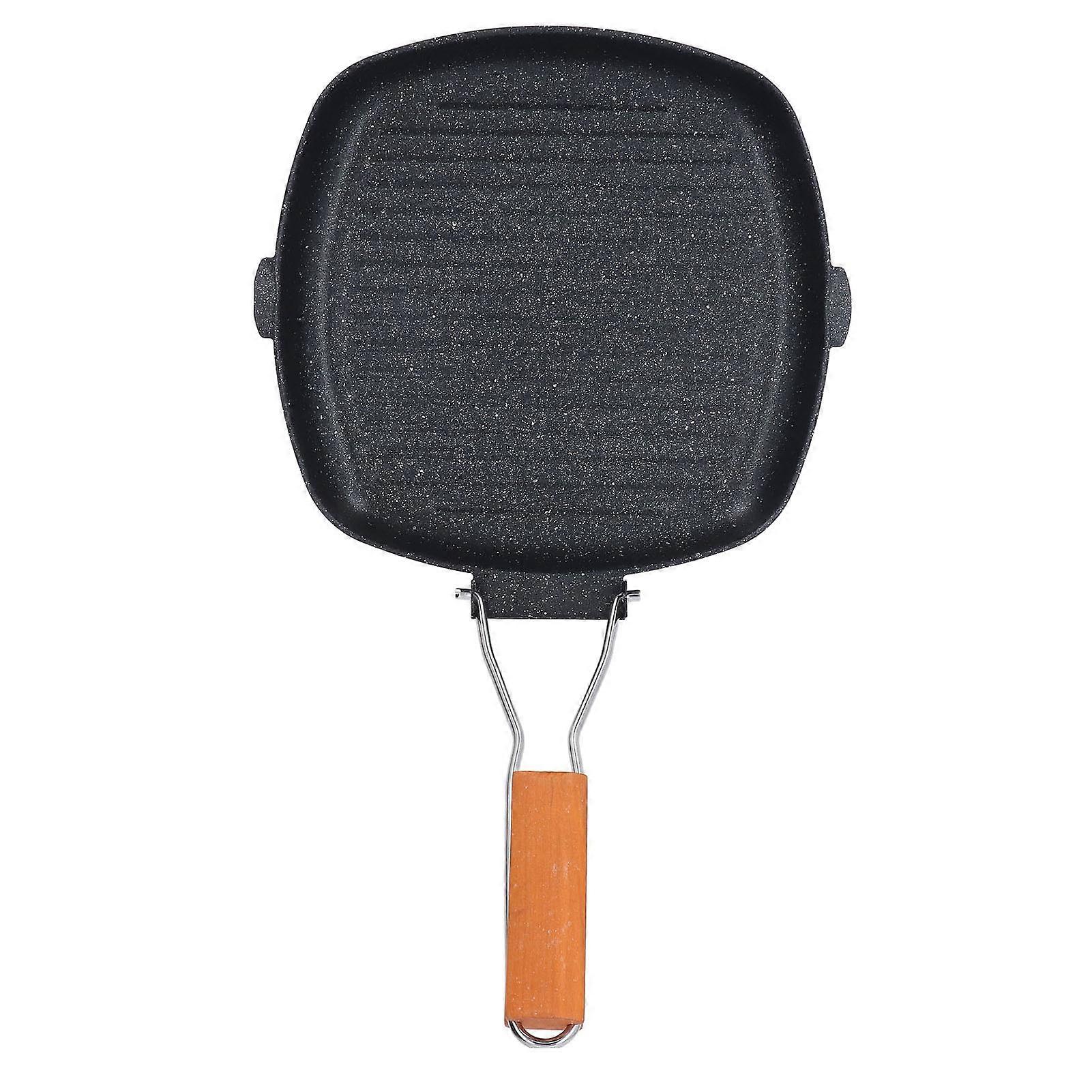 Nonstick Square Grill Pan for Stove Top with Wood Handle, Versatile Indoor Skillet Griddle for Even Cooking and Easy Cleanup