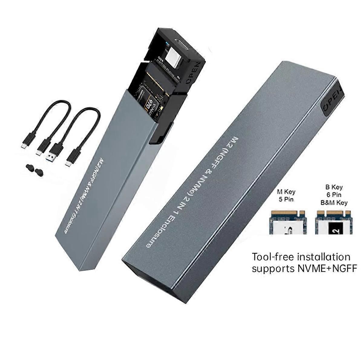 Dual Protocol M.2 NVMe SSD Hard Drive Case for 2230/2242/2260/2280 A