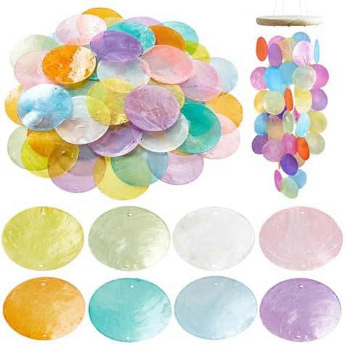 2Inch 8 Color Round Sliced Capiz Shell Disc Sea Shell Coin Bead Connector with 1.5mm Dual Holes comp