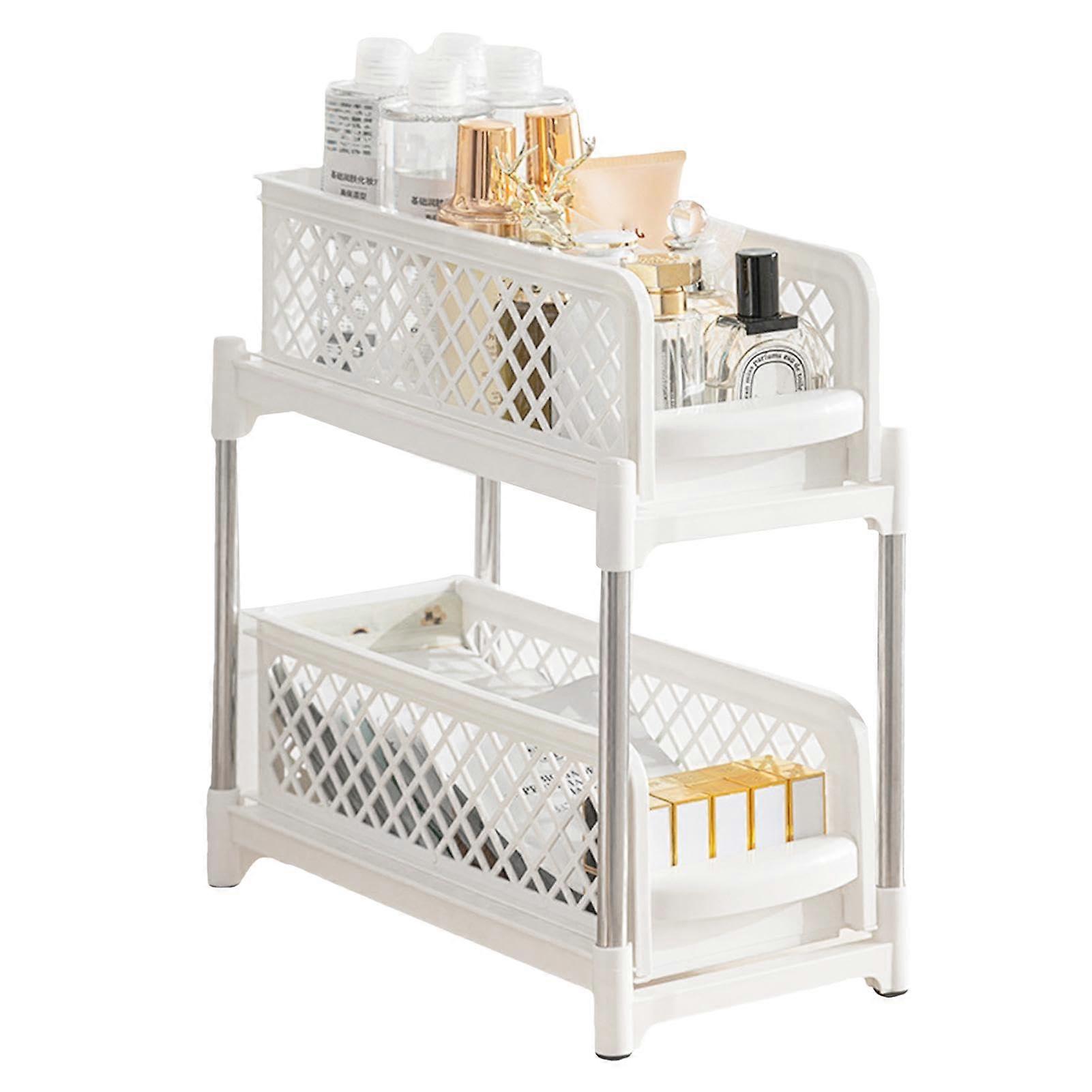 Pull Out Organizer - Double Layer Sliding Basket, 2-Tier 14.76x7.28x14.57 Inch Storage Solution for Kitchen and Bathroom