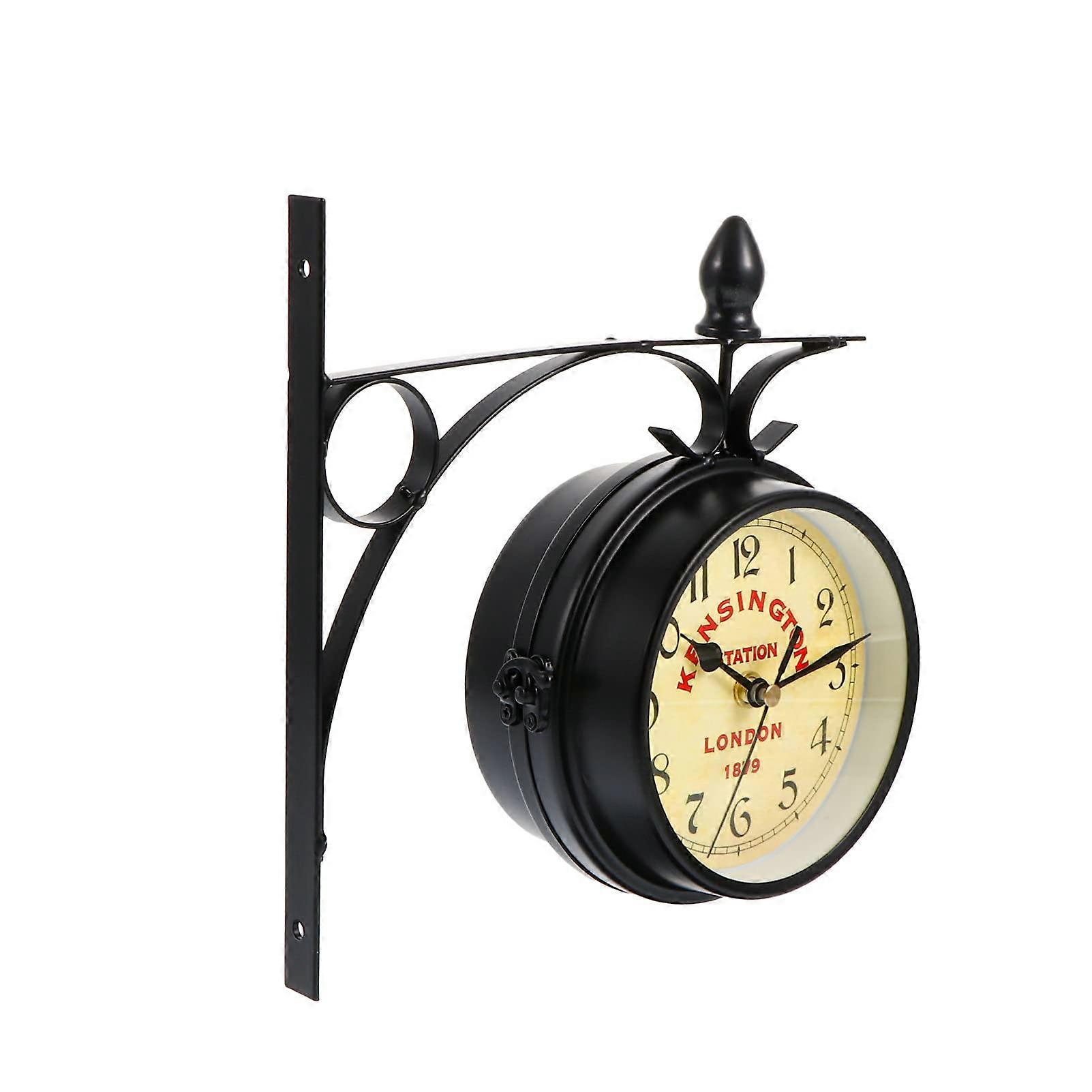 Double Face Clock London Iron Clock Antique Wrought Iron Double-Sided Round Wall Clock With Numbered Dial Hanging Wall Decor