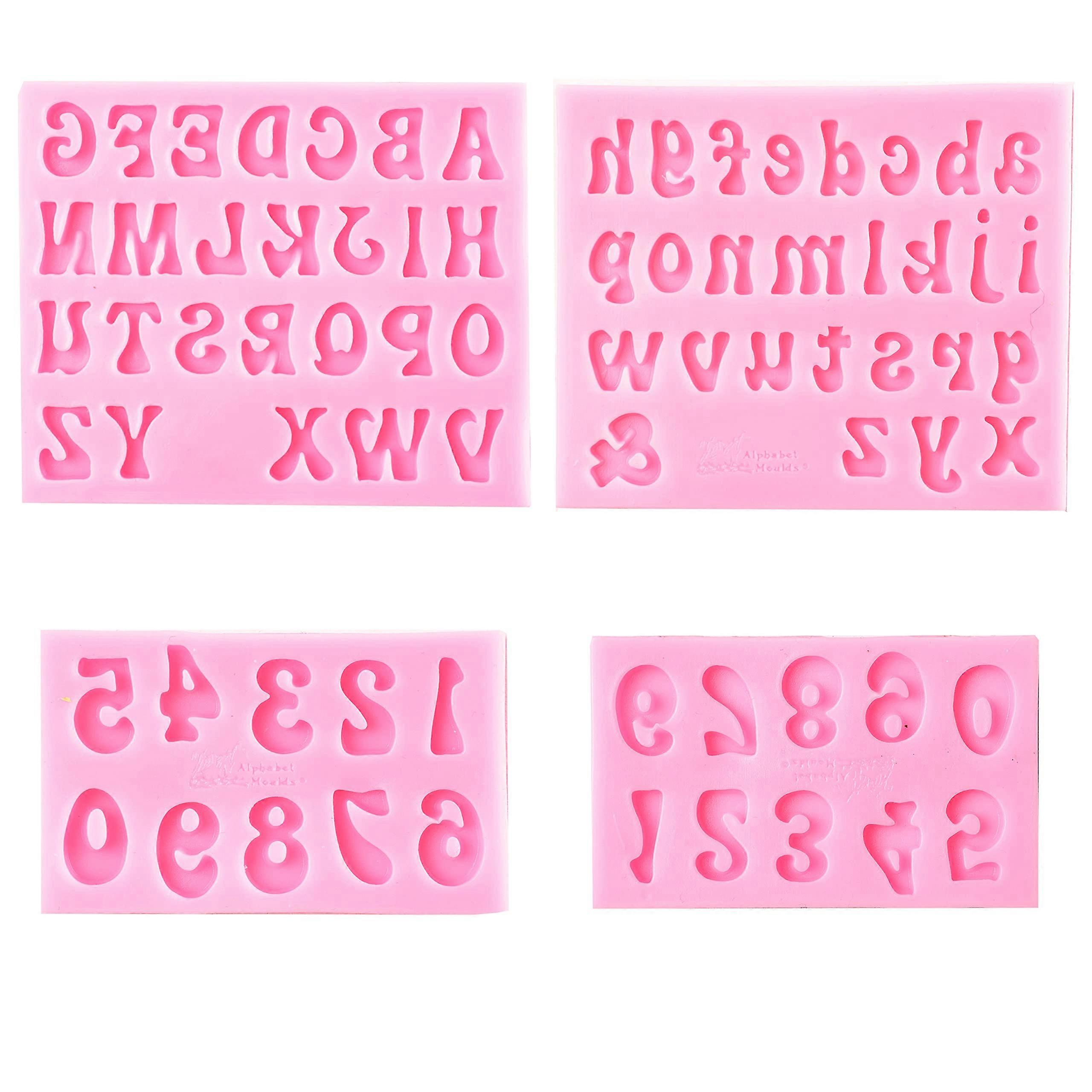 Silicone Letter Molds and Number Molds, 0-9 Fondant and Chocolate Molds, 4-Pack for Baking and Decorating