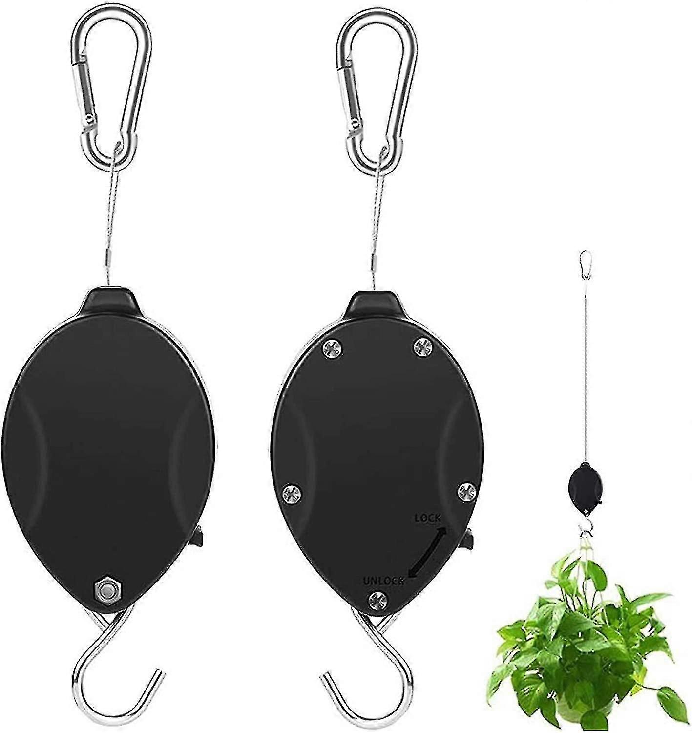 2pcs植物プーリー格納式ハンガーフック。5フィートロング&55ポンド重量容量
