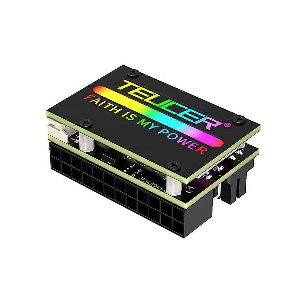 TEUCER ATX 24Pin 90° RGB Adapter, 24Pin Female to Male 90 Degree Motherboard Power Adapter 18 Light 