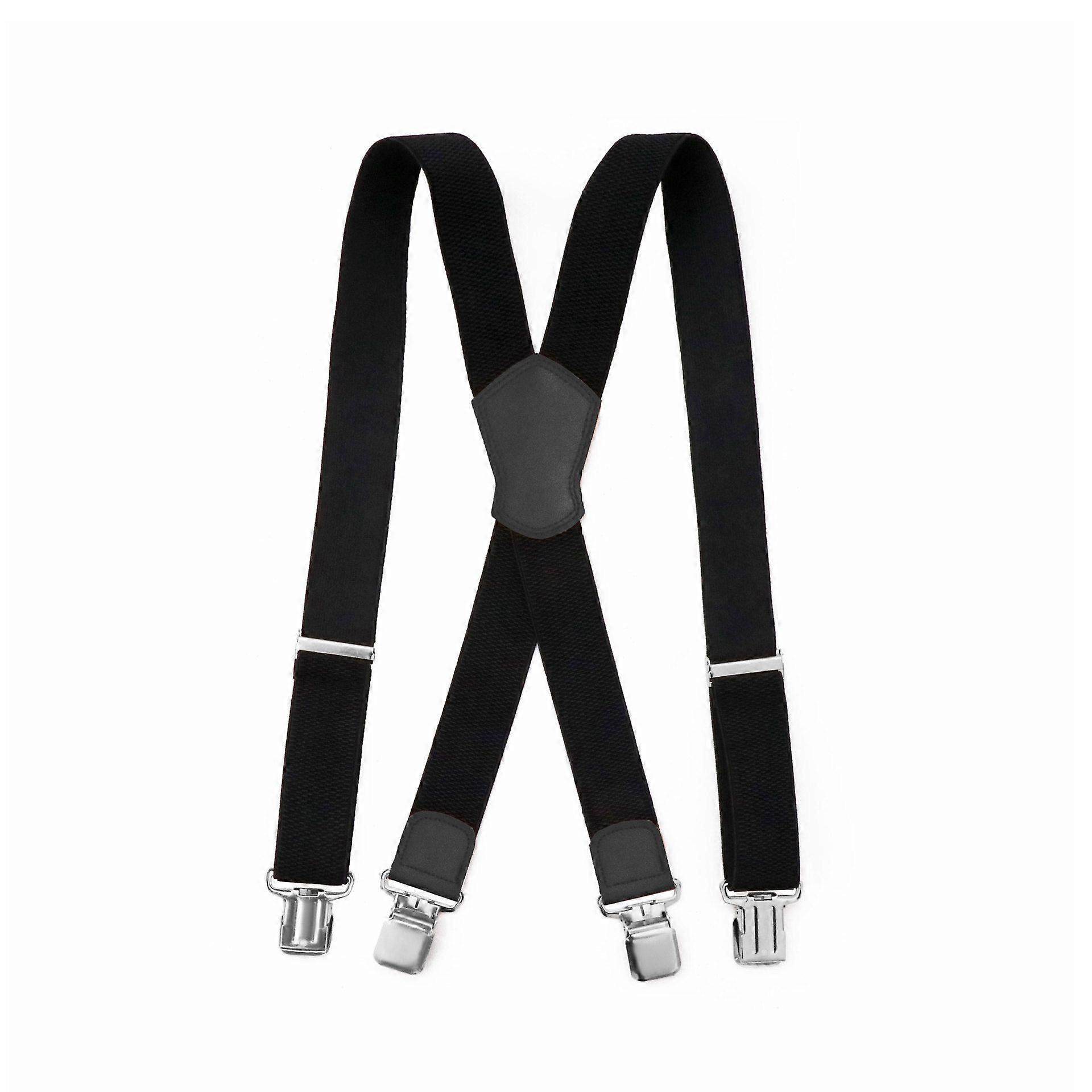 black Suspenders for Men Wide Adjustable Elastic Extra Strong 4 X-shaped Clips