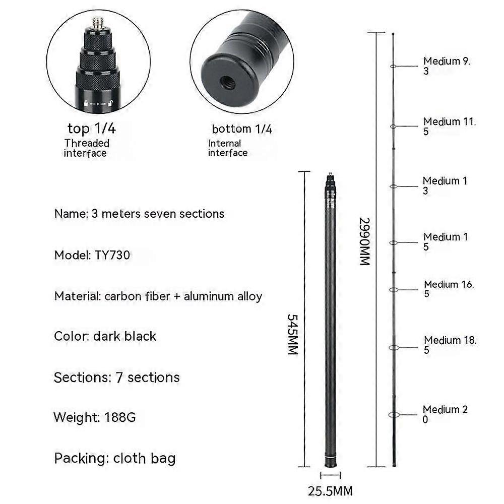 For Insta360 One X3 Accessories 2.9M Carbon Fiber Selfie Stick for Gopro / DJI Sports Camera Super Long Selfie Stick Tripod