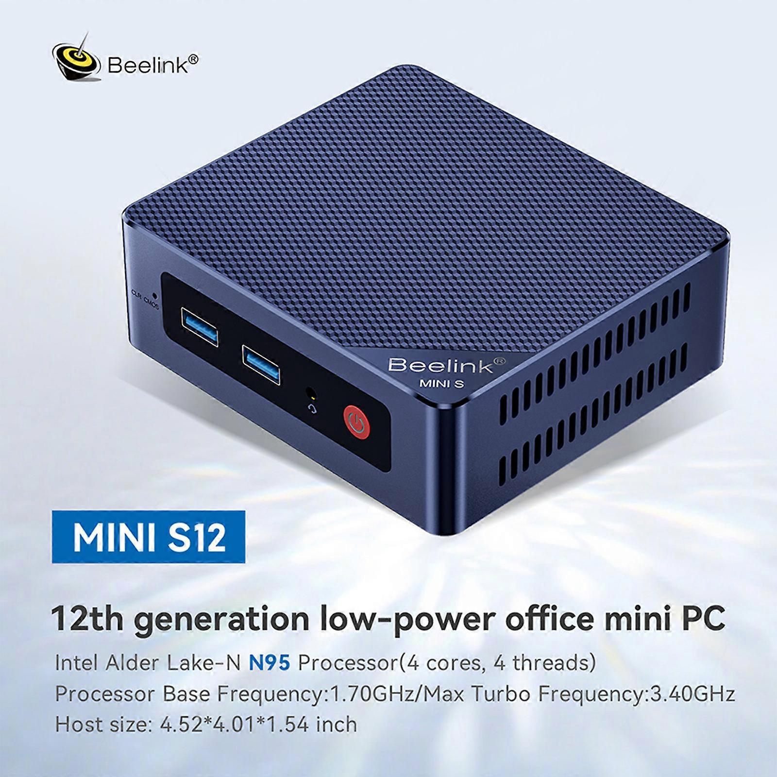 Beelink MINI S12 Mini PC Desktop Gaming PC Computer 4K Media Player HDMI Screen Intel N95 8GB+256GB 2.4G/5G Dual Band WiFi 1000M LAN BT4.2