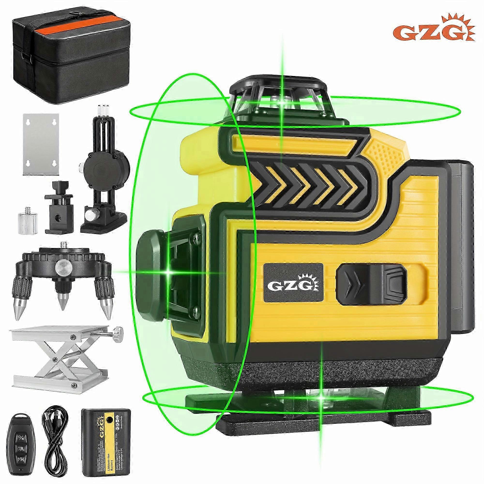 GZG Laser Level 4x360 Self Leveling, 16 Lines, Green Beam 4D Cross Professional Line Laser Tool, Pulse Mode For Picture Hanging Construction Tiling