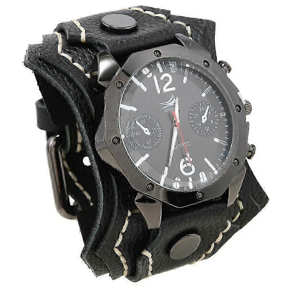 Hand-Stitched Leather Bracelet Watch for Men