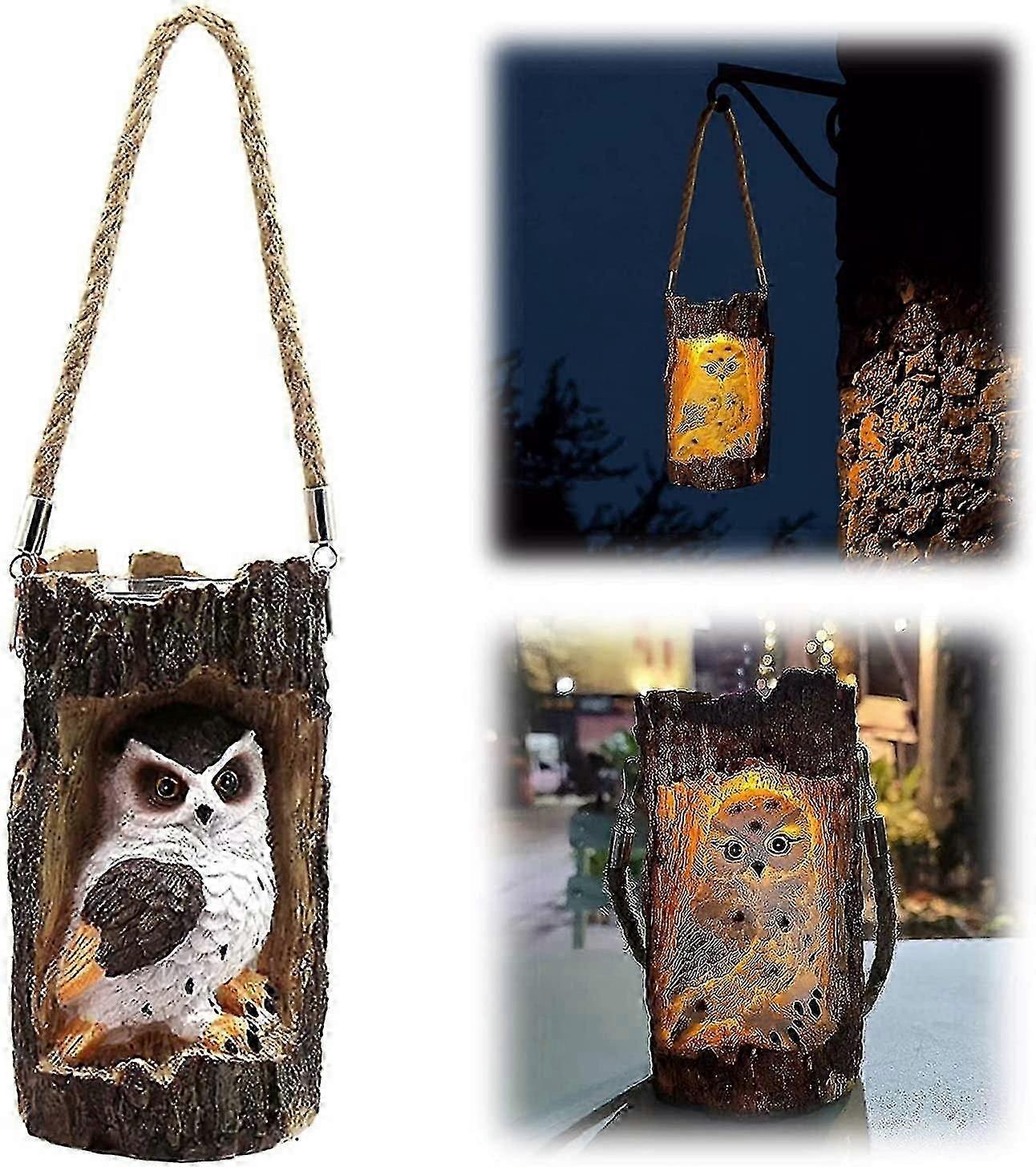 Solar Hanging Light Owl Tree Stump Lamp Lanterns Animal Statue Lanterns Garden Decoration