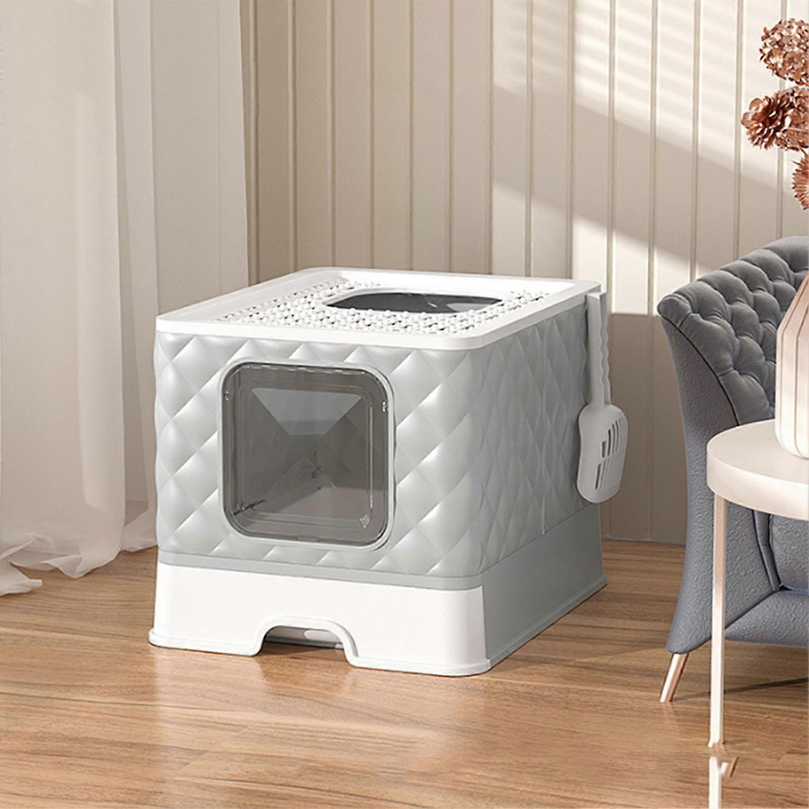 Cat Drawer Litter Box Detachable Washable Large Space Semi Closed Cat Toilet Litter Box with Lid for Cats Kittens Cat Litter Box Grey