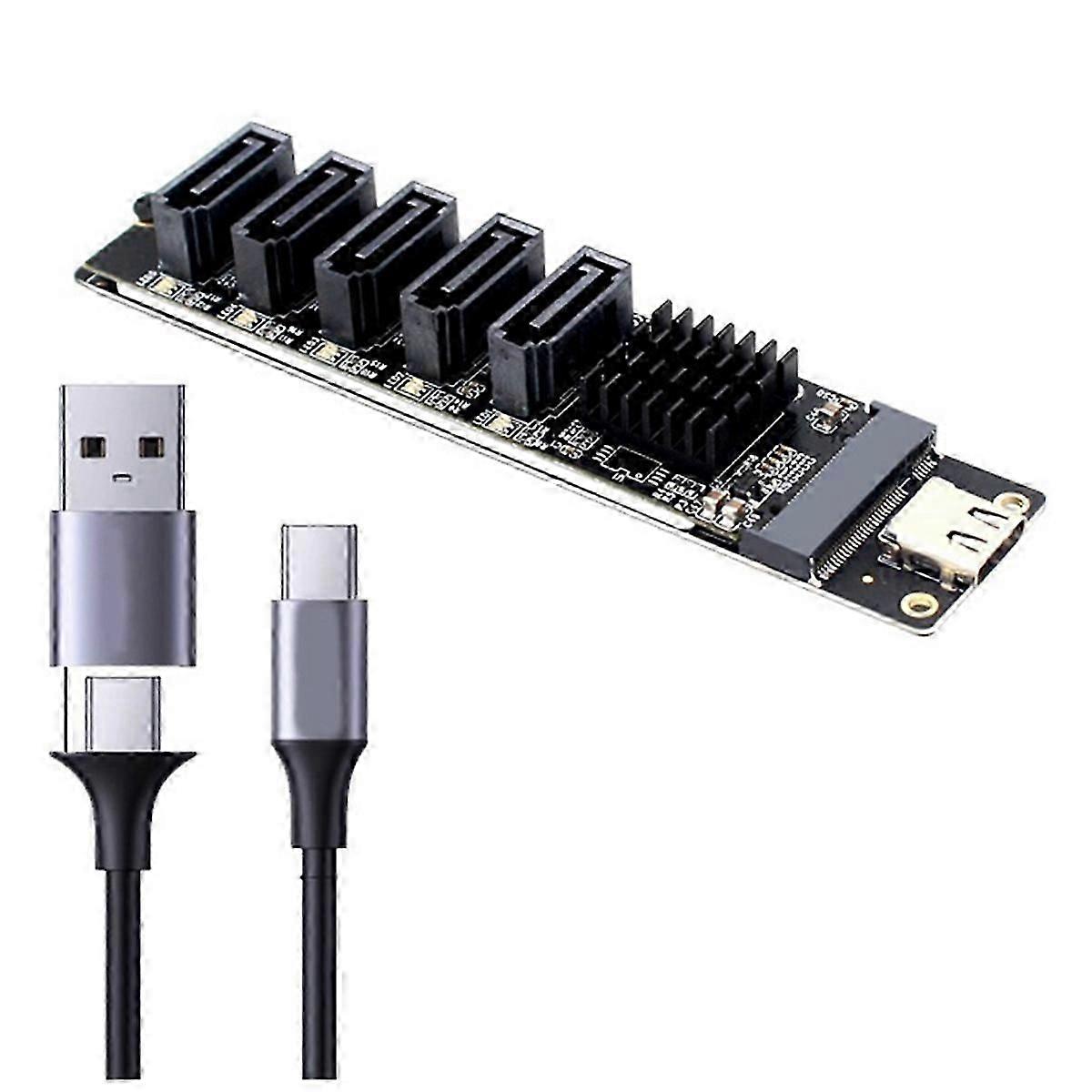 TYPE-C to 5Port SATA3.0 Adapter Card Riser card PC Computer Expansion