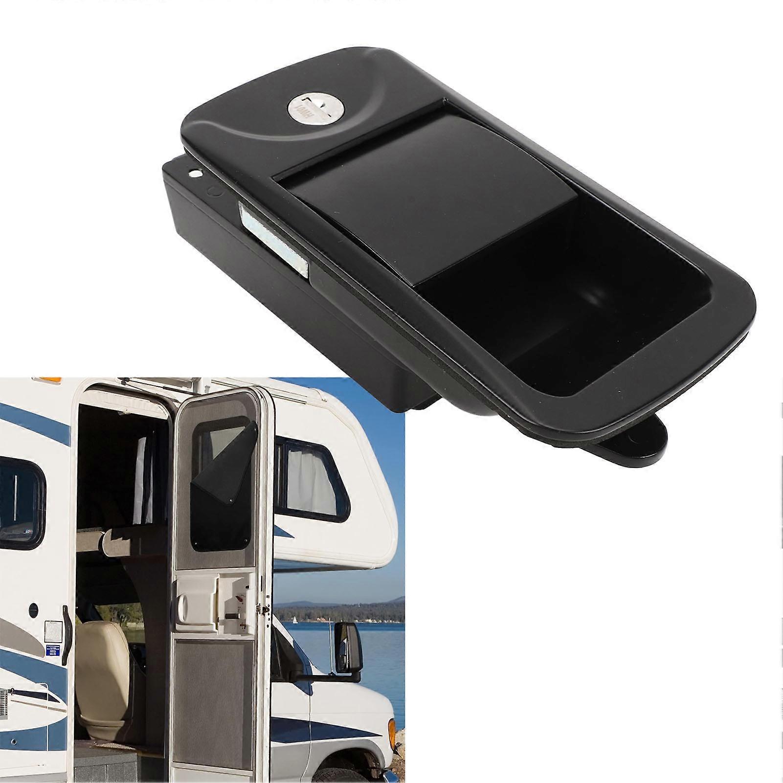 RV Door Lock with 2 Keys Zinc Alloy Flush Mount RV Door Latch Handle for Yacht Caravan Black 6.2 X 3in 