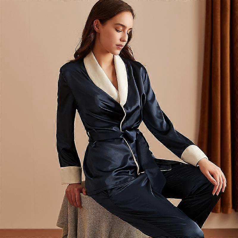 Women's New Winter Pajamas, Fleece Lining, Thickened High-end Silk Satin Solid Color Home Wear Set