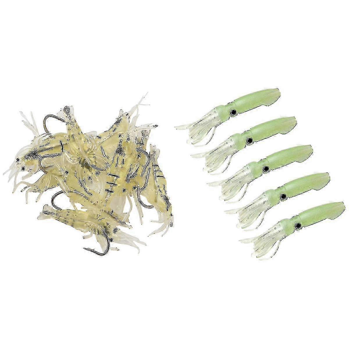 10 Stück 4 cm Garnelen & 5 Stück 10,5 cm Oktopus Glow Köder Angelköder