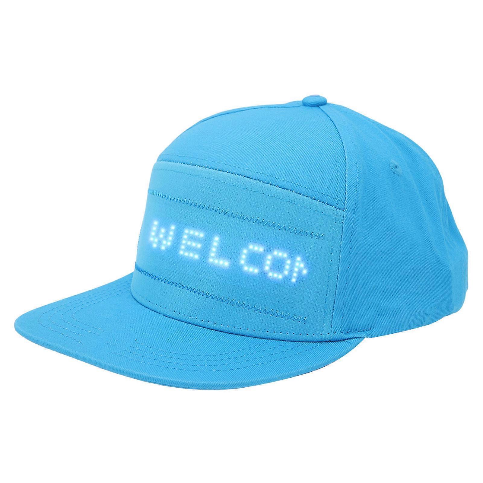 Pure Color LED Display Cap Cell Phone Editable Bluetooth Led Message Smart Hat for Halloween Blue Hat Blue Words 