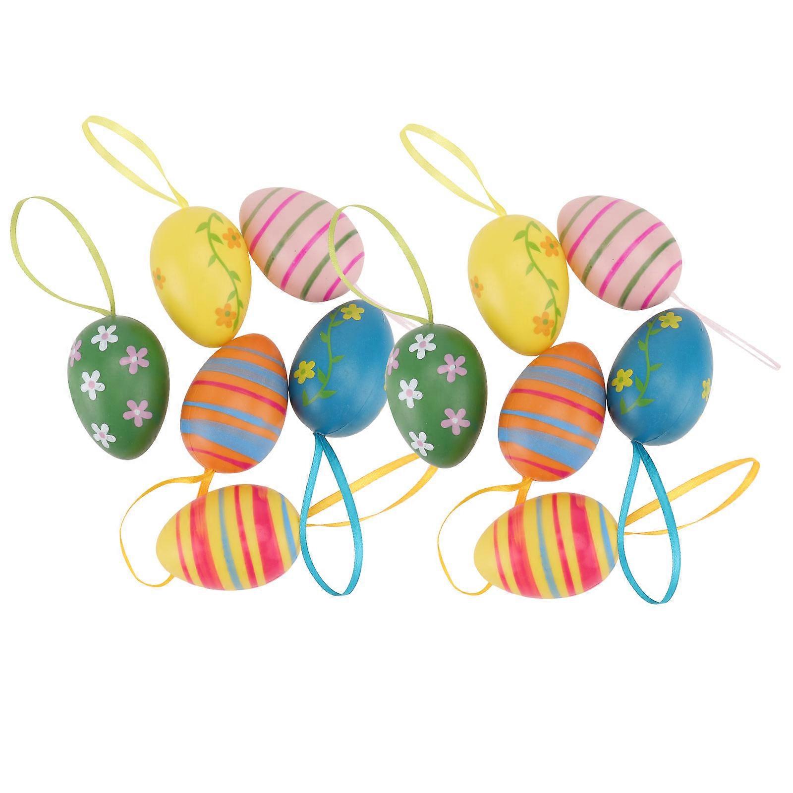 Hand Painted Eggs Egg Crafts Plastic Easter Eggs Door Hanging 4x6cm Assorted Color 12Pcs