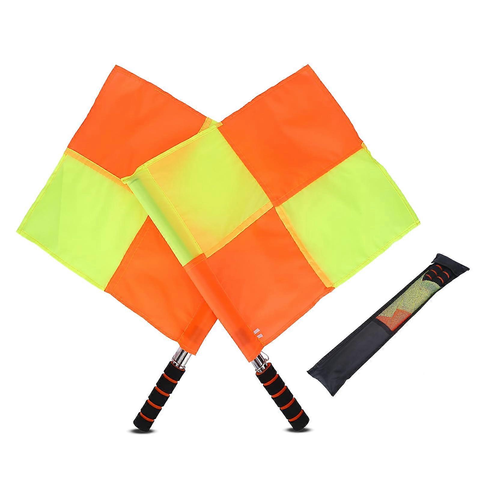 Football Referee Flag Set, 2 Pcs Yellow Orange Checker Style, Linesman Flags for Soccer Officiating