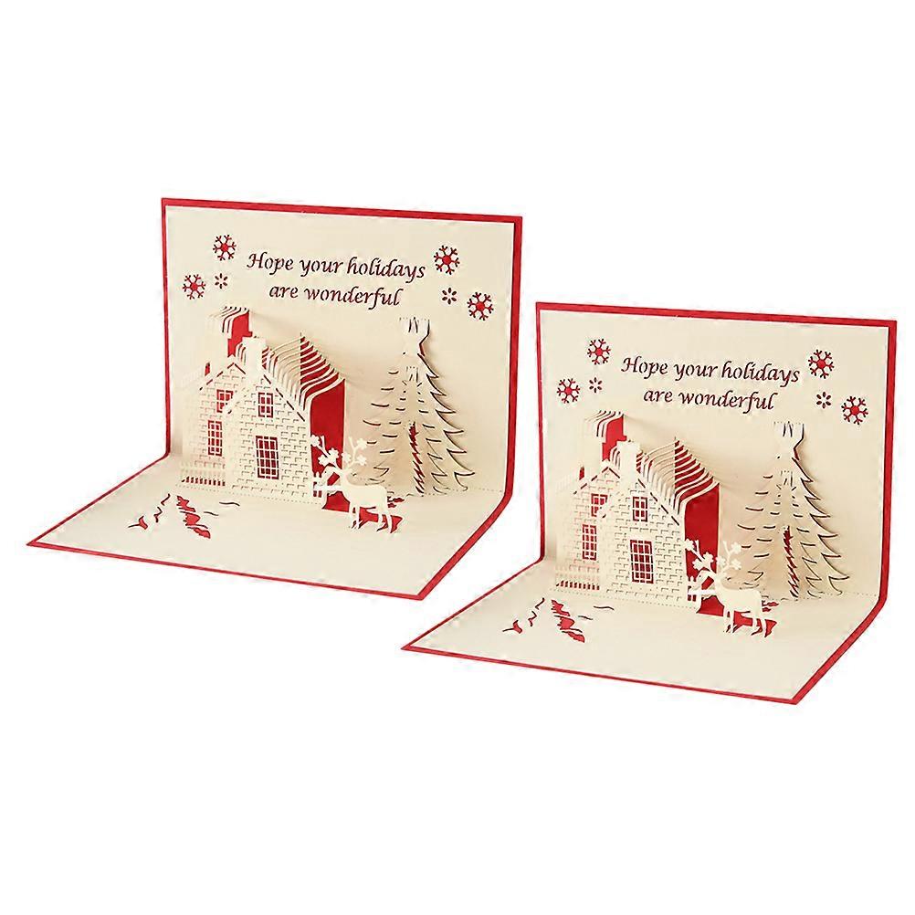 Christmas 3D Hollow Greeting For present Giving Red Design 2Pcs