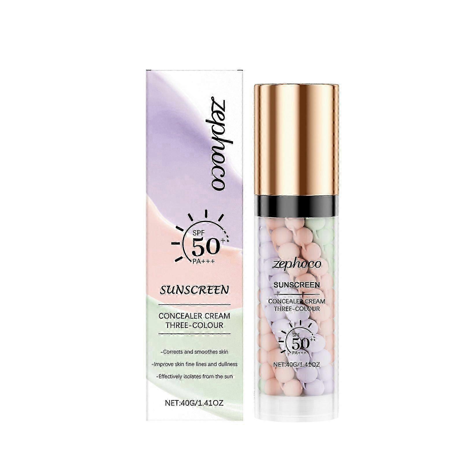 Tri-Color Rainbow Protective Cream, Sunscreen, Concealer, Moisturizer, Even Skin Makeup Protector