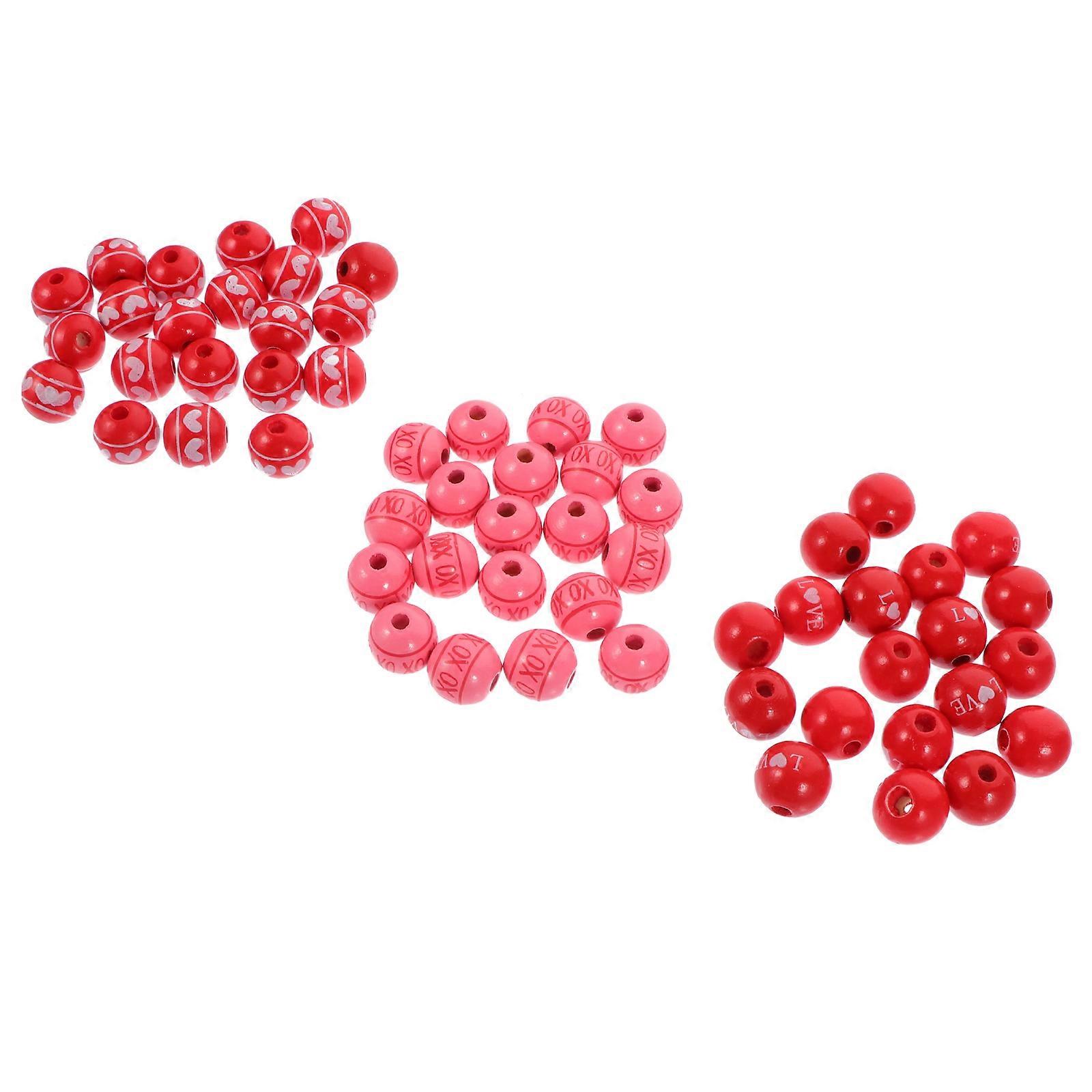60pcs Mixed Wooden Beads for DIY Crafting – Heart Shaped Valentine's Day Decor, Ideal for Jewelry Making, Bracelets, Necklaces & Home Decoration