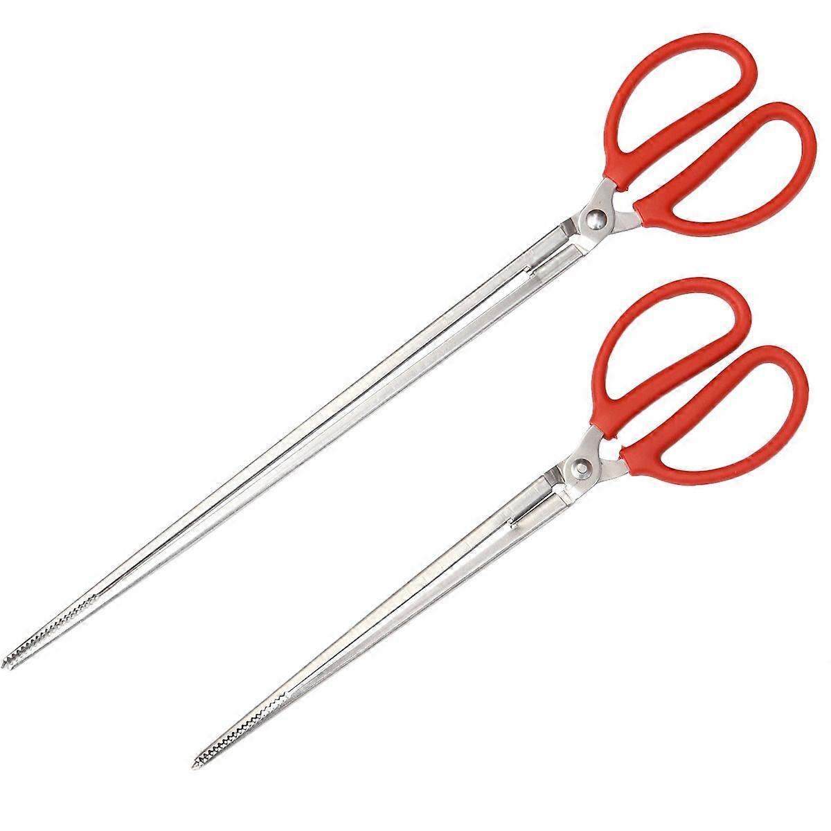 Multi-Function Kitchen Tong Eel Crab Mud Fish Tongs Straight Red For Barbecue 2Pcs