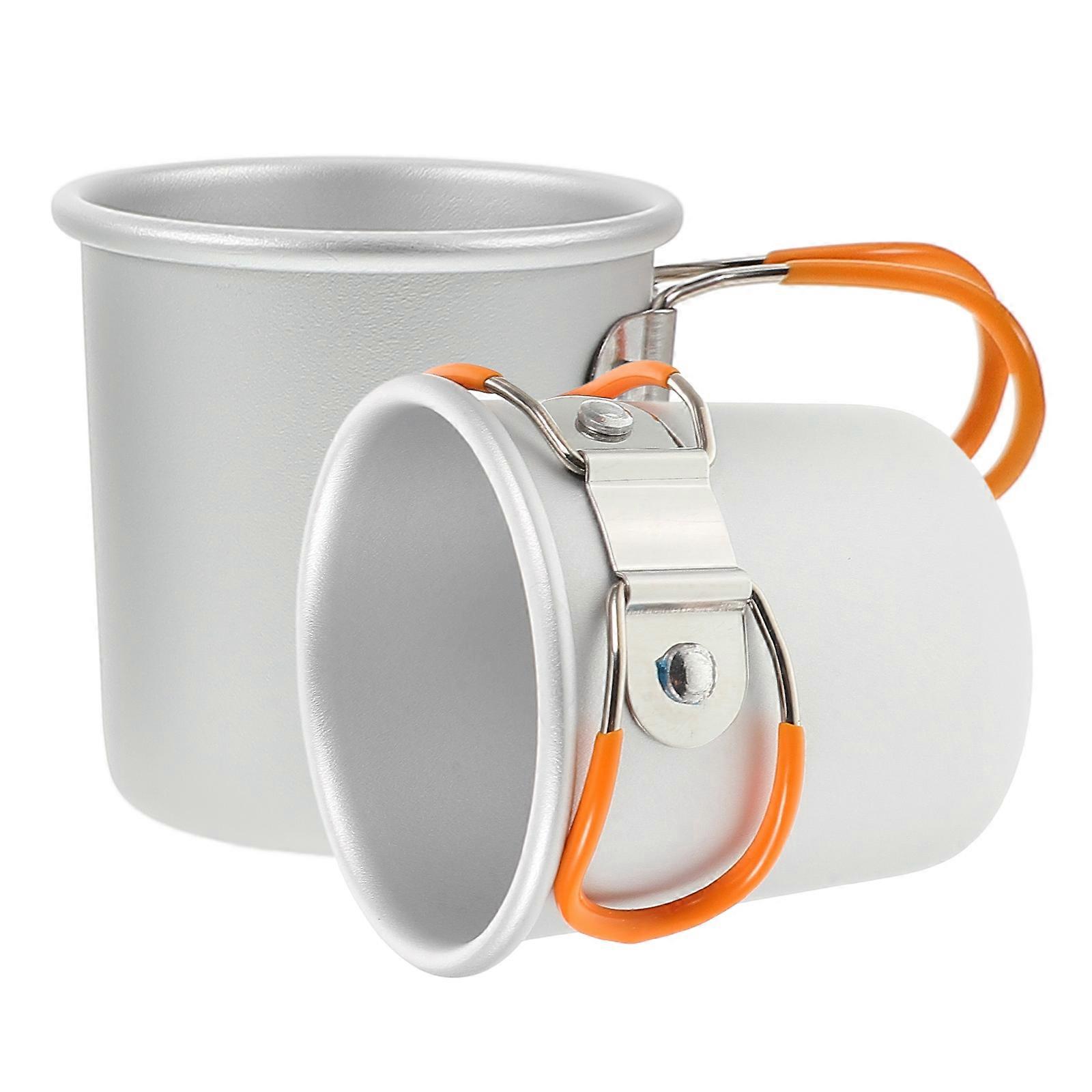 Camping Cup Stackable Reusable Cups For Barbecues And Picnics Silver Foldable Handle Easy To Clean 2Pcs
