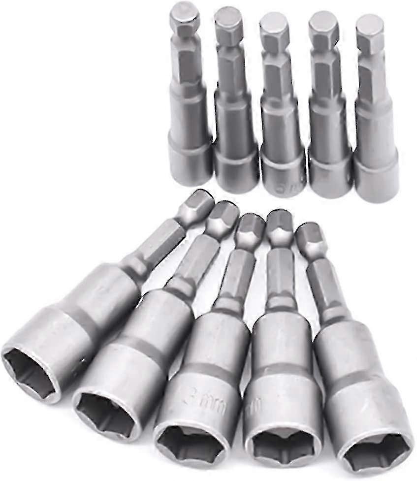 10pcs Magnetic Hex Socket 6-19mm Hex Shank Nut Adjuster for Various Brands 1/4 Magnetic Bit