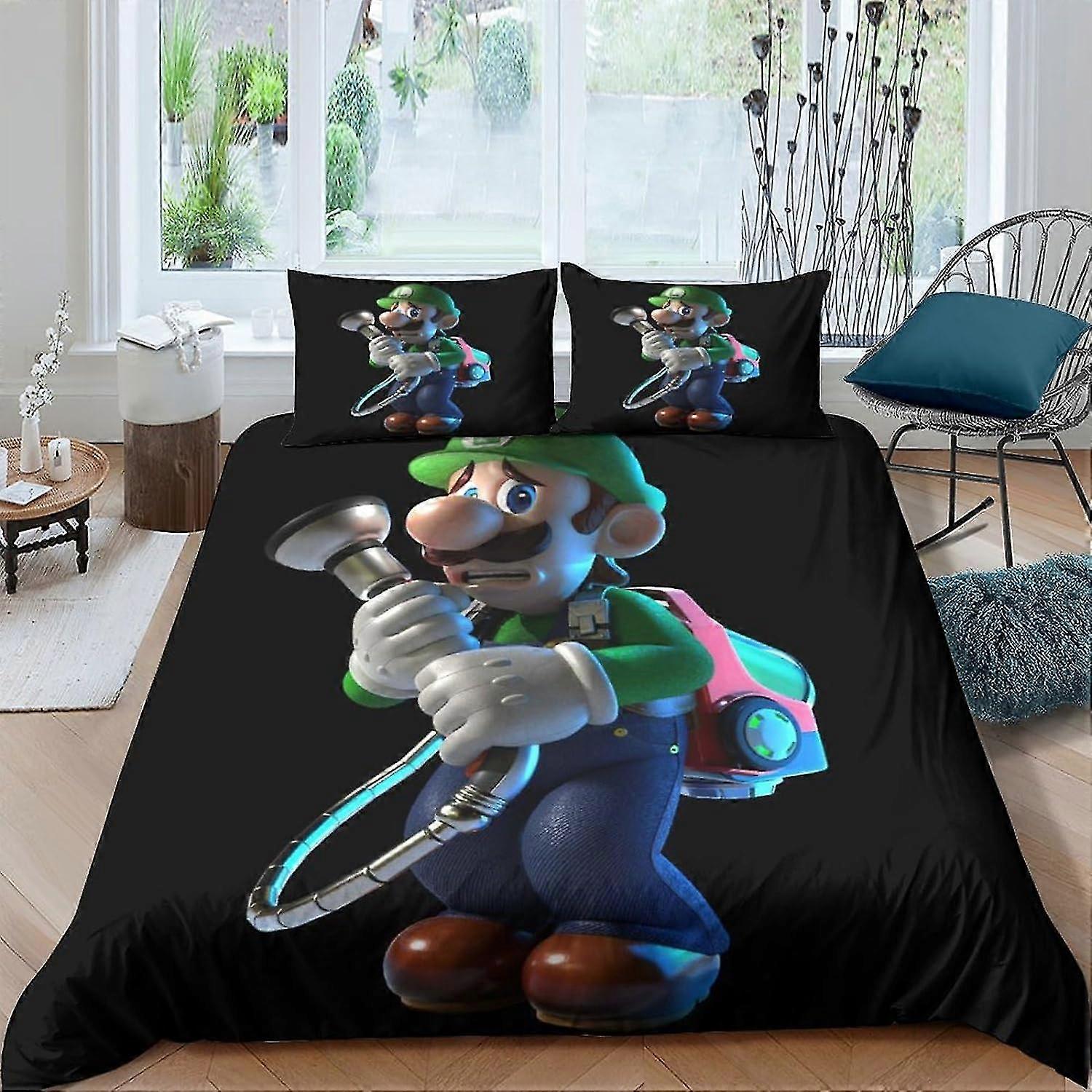 Bedding Set, 3D Luigis Mansion Duvet Cover with Pillowcases, for Soft Microfiber Games Quilt Cover with Zipper Closure, 3 Pcs Set Double
