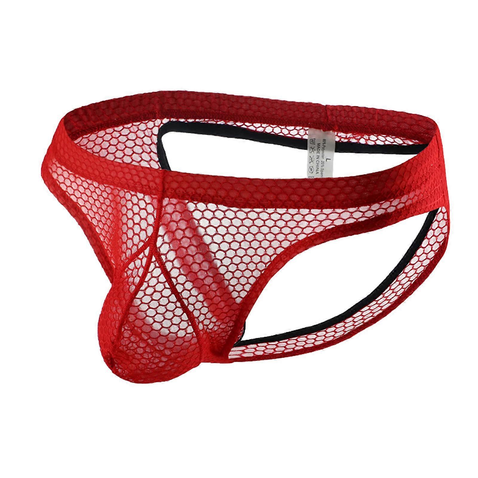 Slip Herren Unterhose Mesh Atmungsaktiv Niedrige Taille Bequeme Hipster String Rot Größe L für Männer