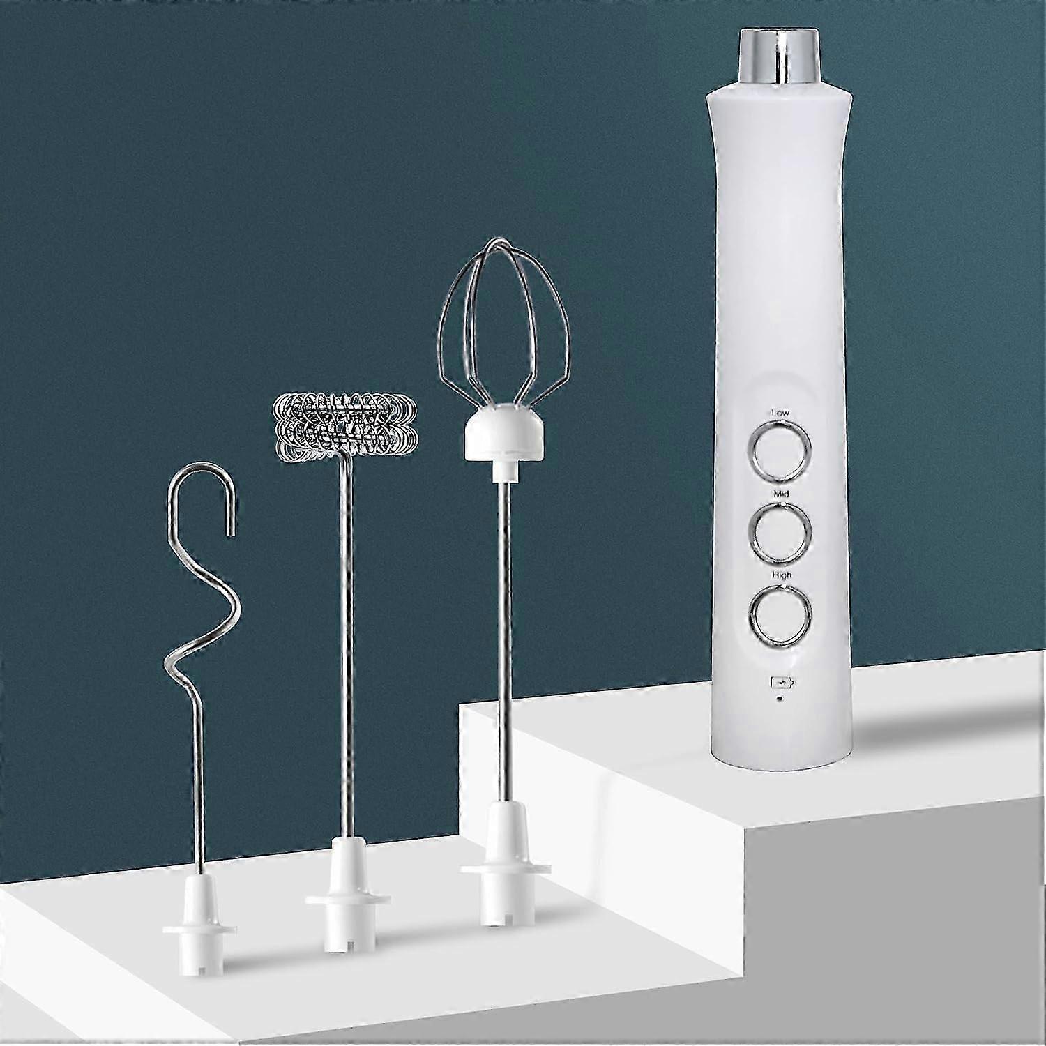 Portable Wireless Milk Frother - 3 Speeds - Suitable for Coffee, Milk, Eggs & Beverages - White