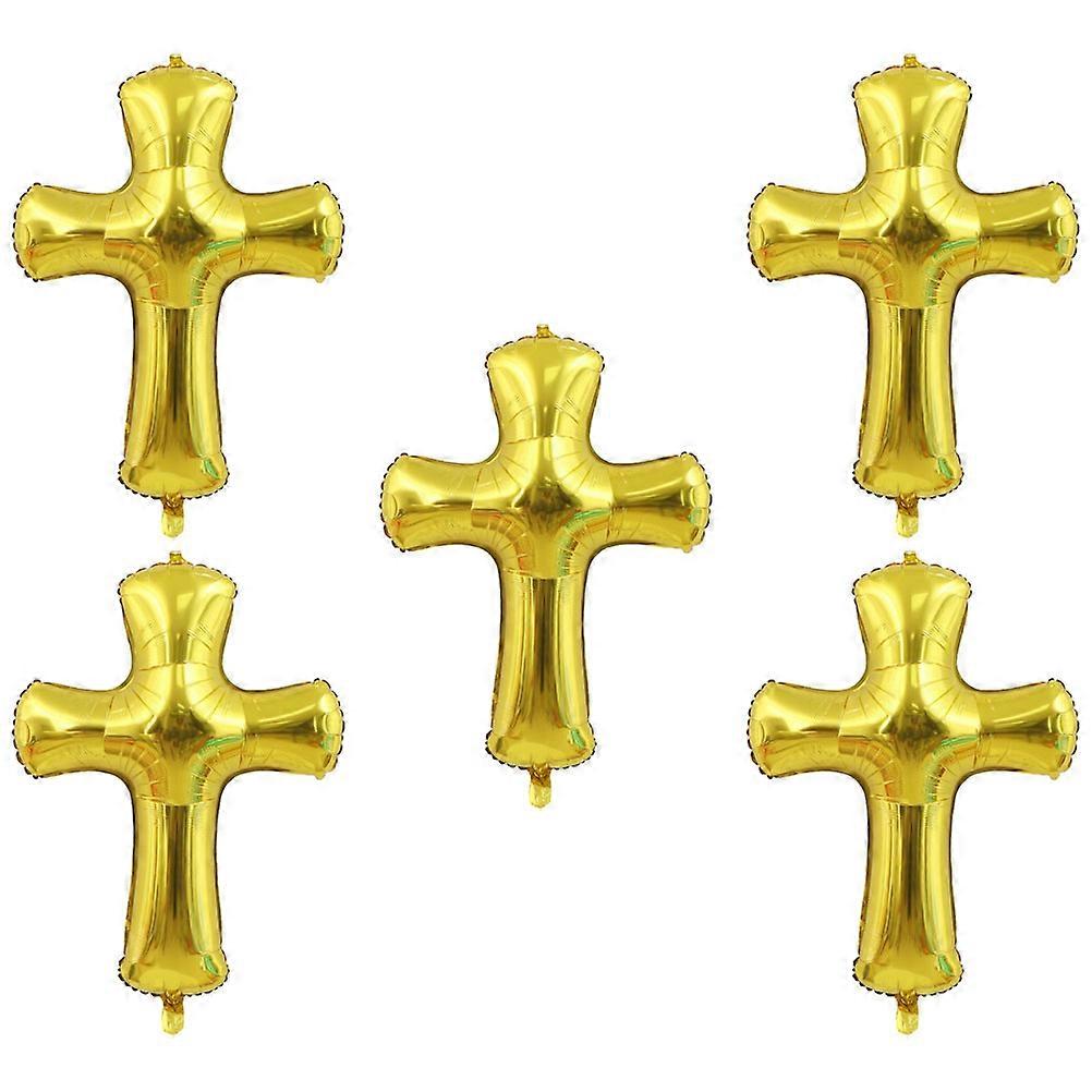 Inflatable Foil Balloons Cross Shaped Wall Window Door Attachment Baptism Cross Balloon Prop Golden 5Pcs