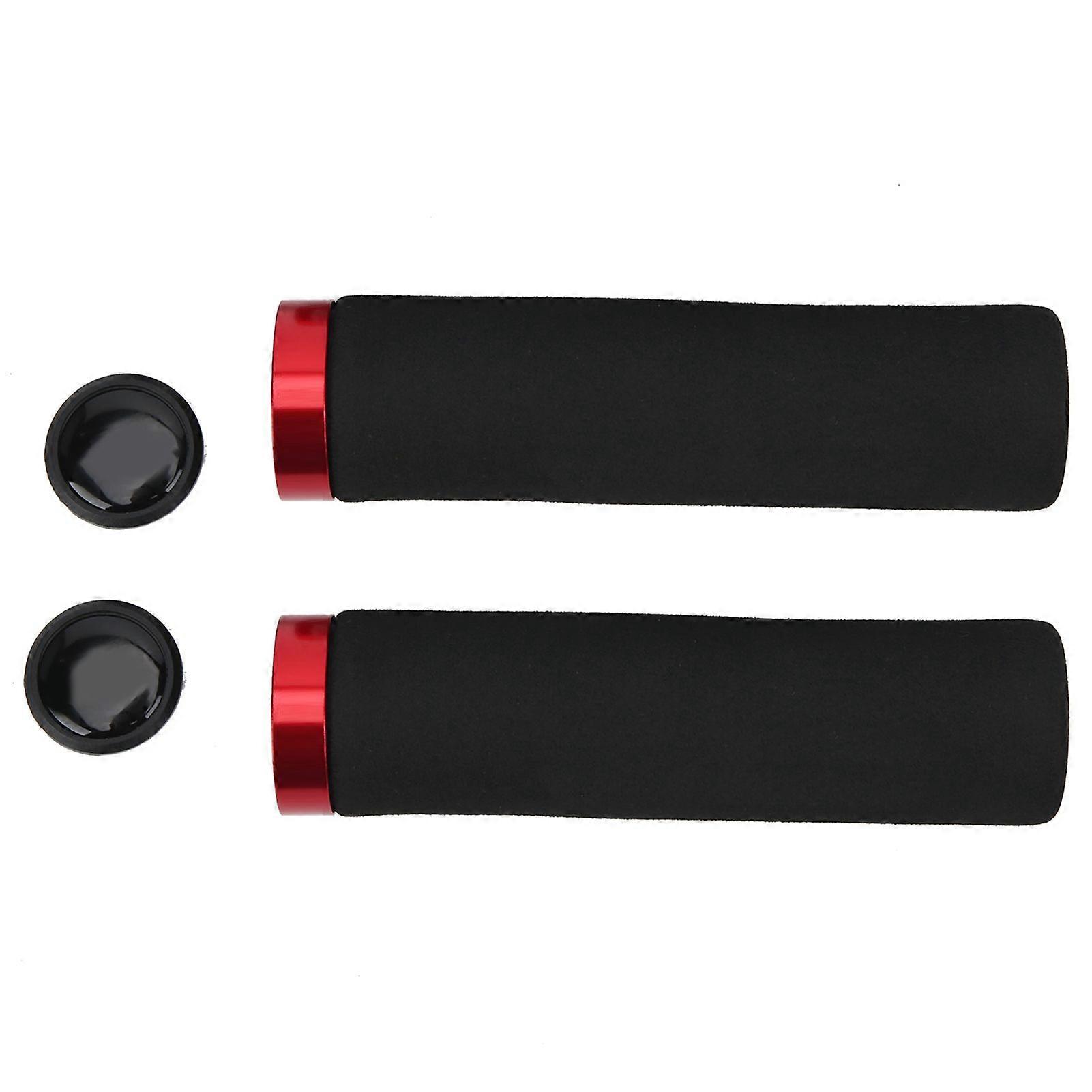 Bicycle ShockAbsorbent Handlebars Comfortable Mountain Bike Skid Resistant Sponge Handlebars(Black Handlebars and Red Lock Rings )YMQX)