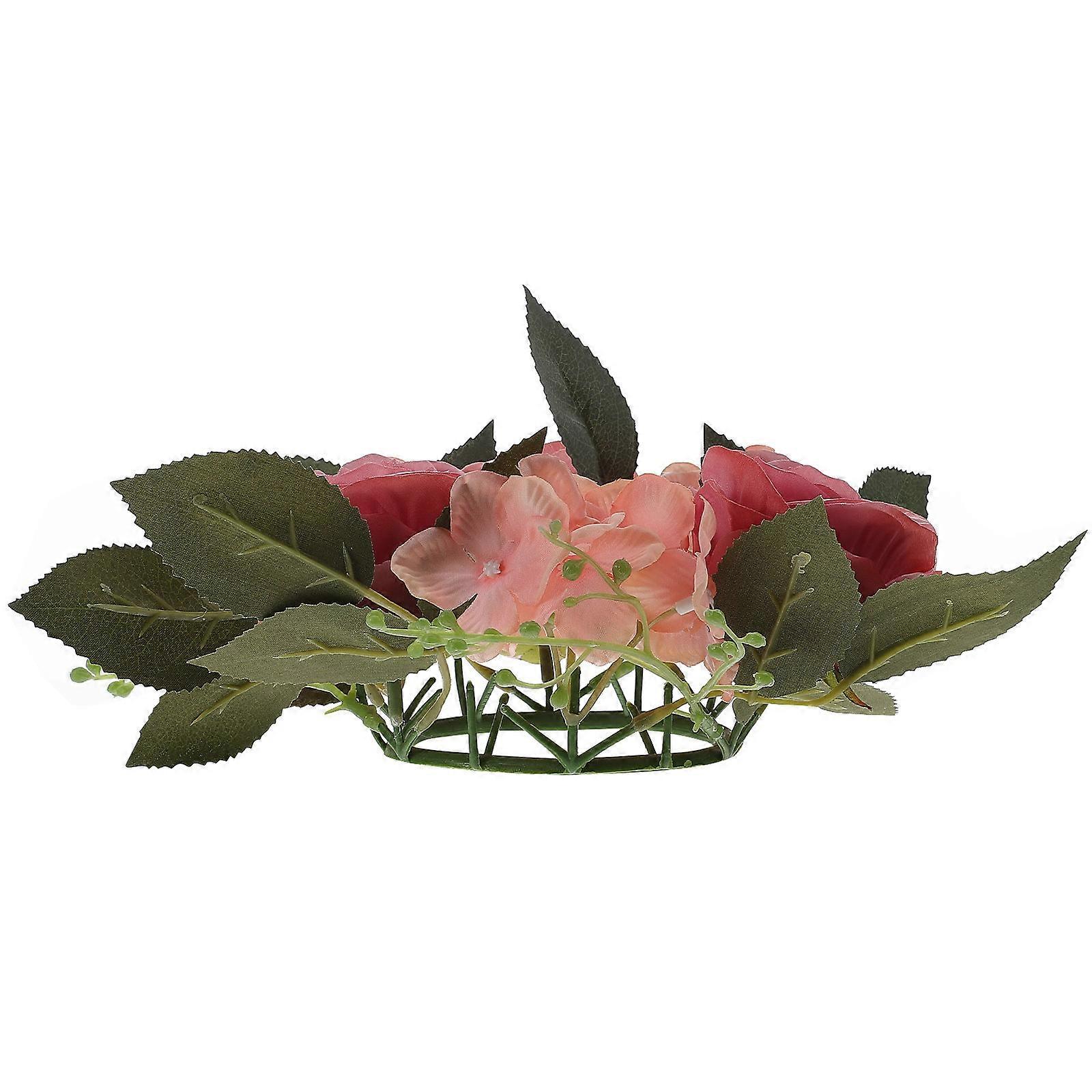 Artificial Rose Wreath Candle Ring Pink Round Table Decoration Elegant Style 20x20x8cm 1Pack
