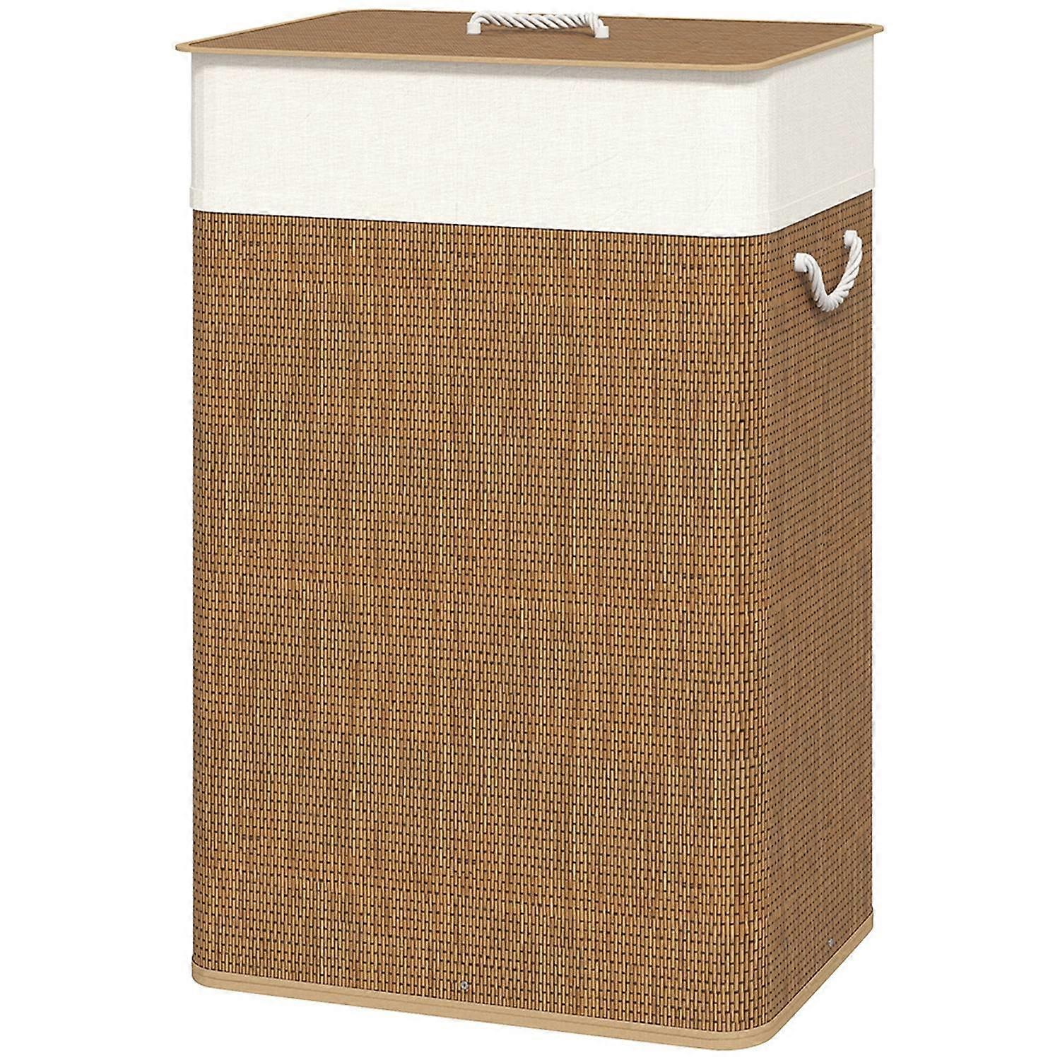 Bamboo laundry basket with lid 72 L laundry collector with bamboo handle, removable laundry bag brown