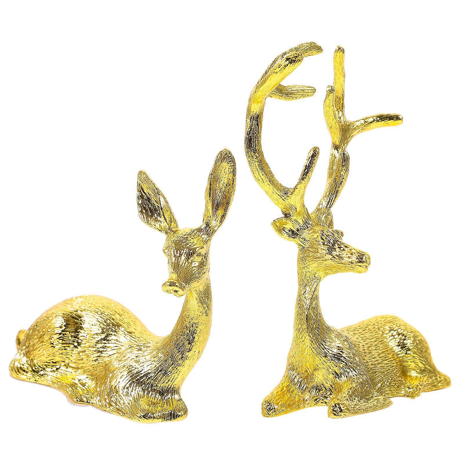 Mini Deer Figurines Desktop Elk Adornment Golden Color 9.50X5.00X4.00CM Statue Home Decoration 1 Pair