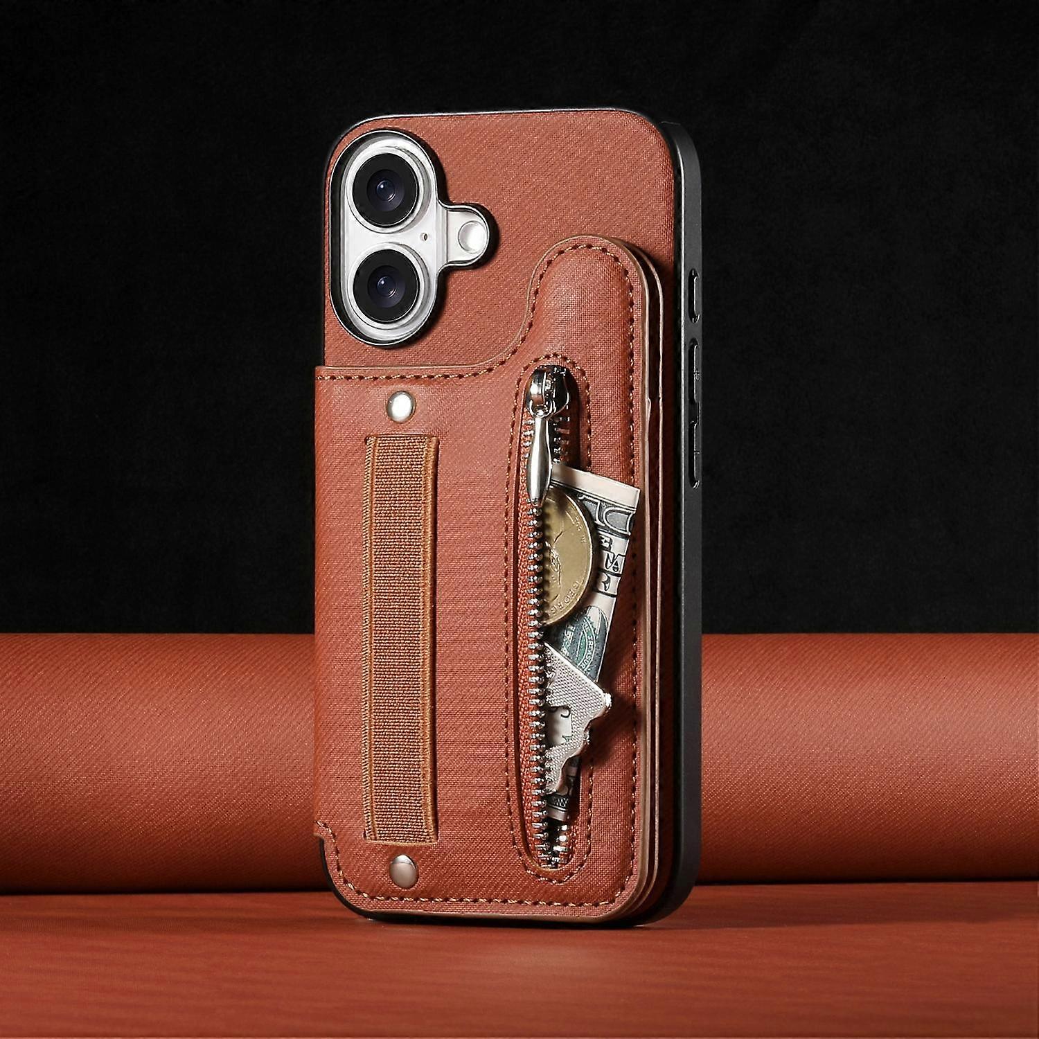 Case for Samsung S25 brown fabric wallet elastic strap leather
