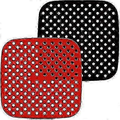 Reusable Non-Stick Silicone Air Fryer Liners 2-Pack - Square Basket Mats for Cosori, NuWave, Chefman, Dash (8.5 Inch, Red & Black)