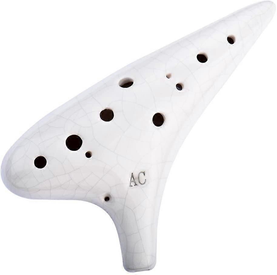 12 Hole Ceramic Ocarina - Alto C - With Protective Bag and White Ice-crack Songbook
