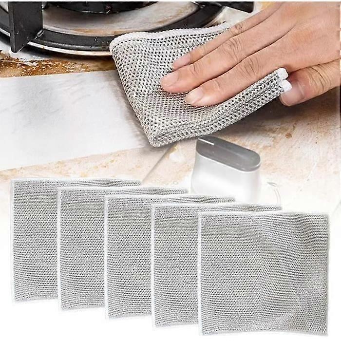 Pack Of 5 Double Layer Silver Wire Cloths 30 X 30Cm Multi-Purpose Steel Wire Dish Cloth - Dish Cloth