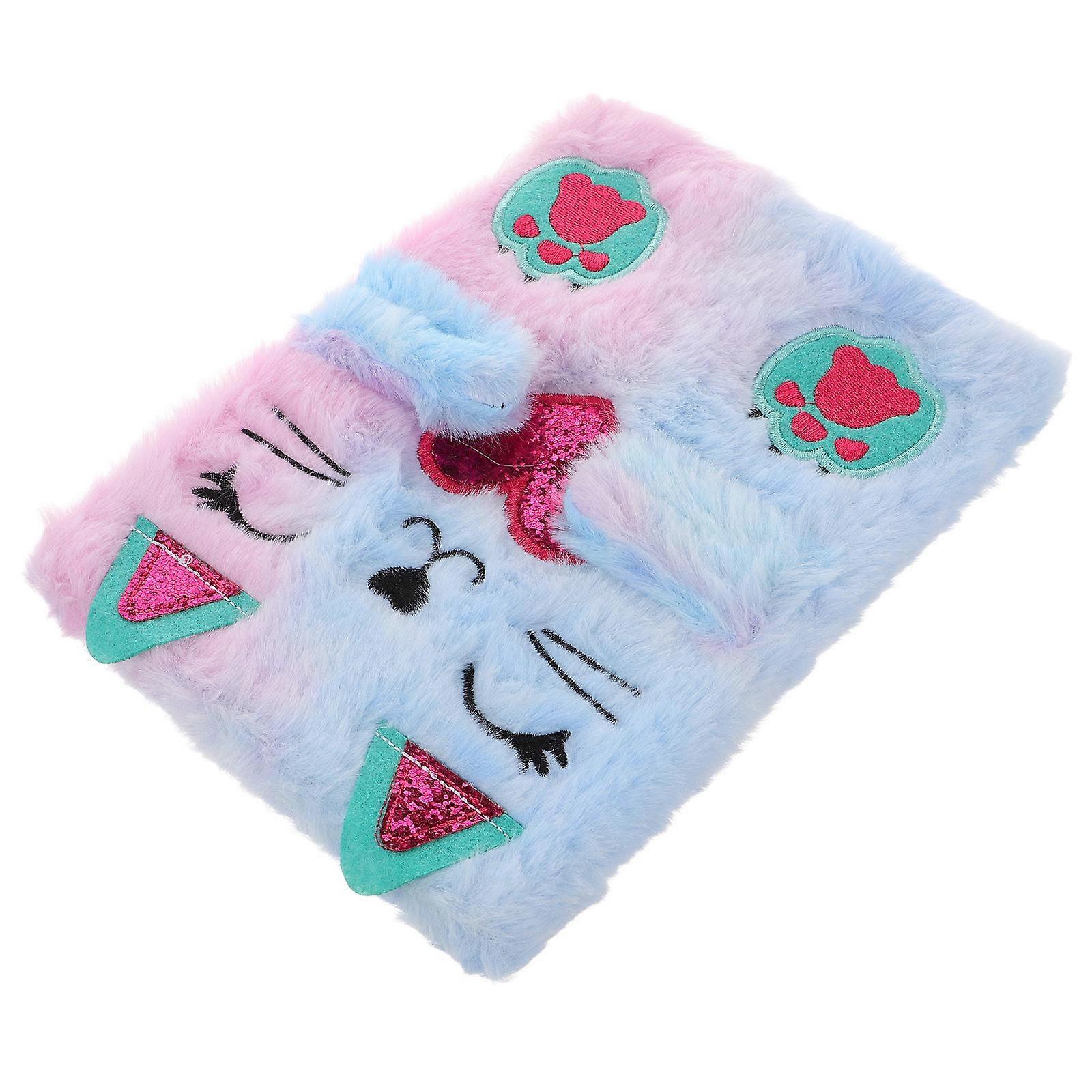 Fluffy Diary Notebook with Decorative Cartoon Cat Design Portable Writing Book for Daily Use Notepad