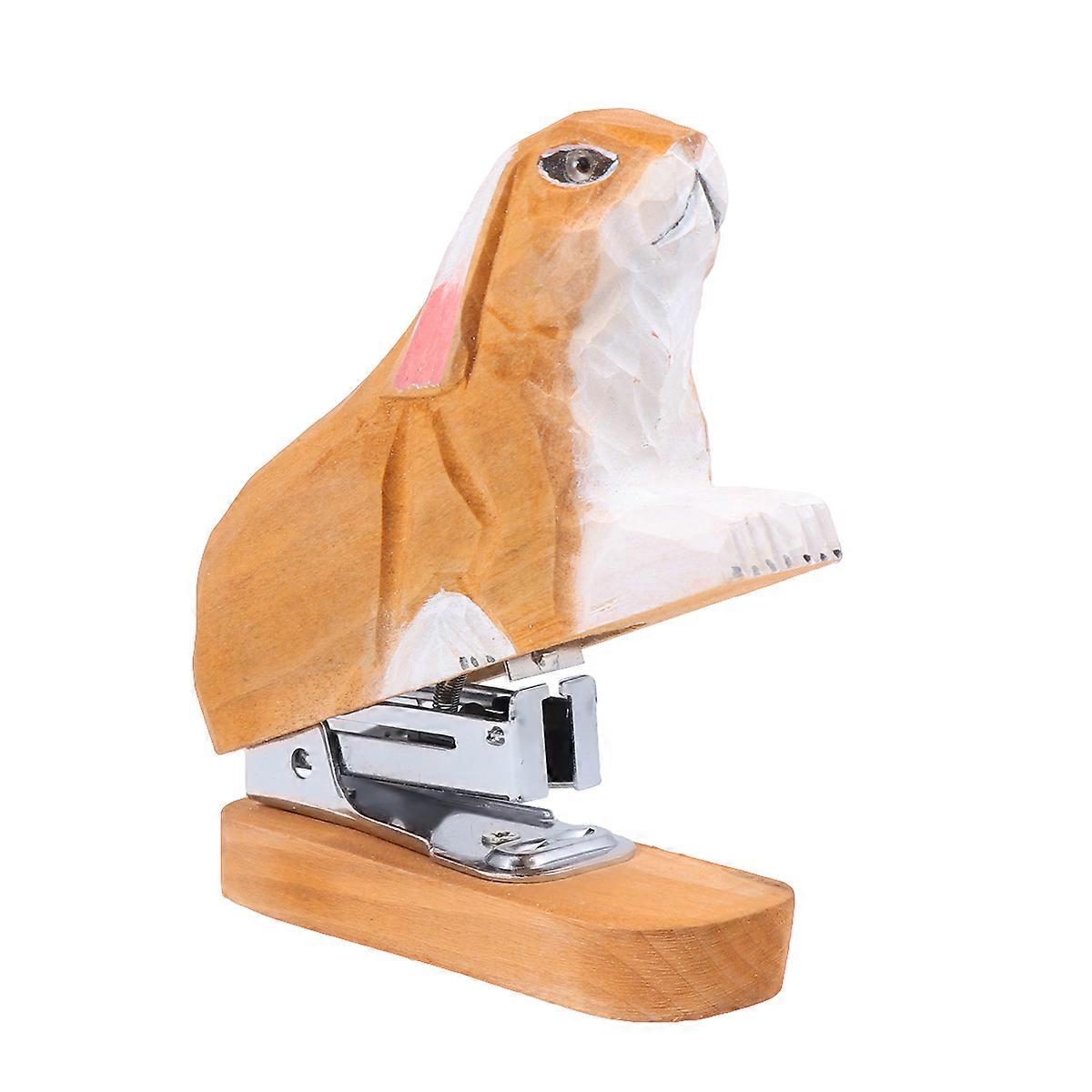 Bunny Stapler Creative Design Manual Stapling Machine Wood Metal Material Portable Desk Accessory for Home or Office 1Pcs